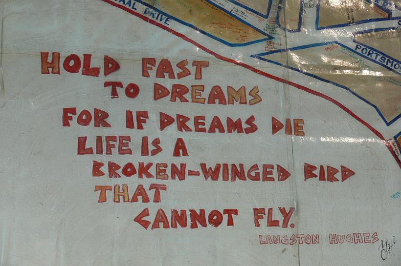 P1040837.JPG - " Retenez bien vos rêves, parce que si les rêves meurent, la vie n'est plus qu'un oiseau aux ailes brisées ne pouvant plus voler". Langston Hughes est un poète noir qui était surtout très actif à Harlem, New York dans les années 1920.