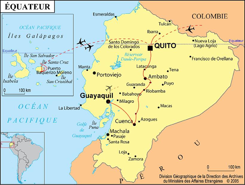CARTEE_equateurMM01.JPG - L'Équateur avec 14 Mio. d'habitants. La capitale est Quito et la plus grande ville est Guayaquil. Après avoir été dominé par les Incas puis par les Espagnols, le pays prit son indépendance le 24 mai 1822.